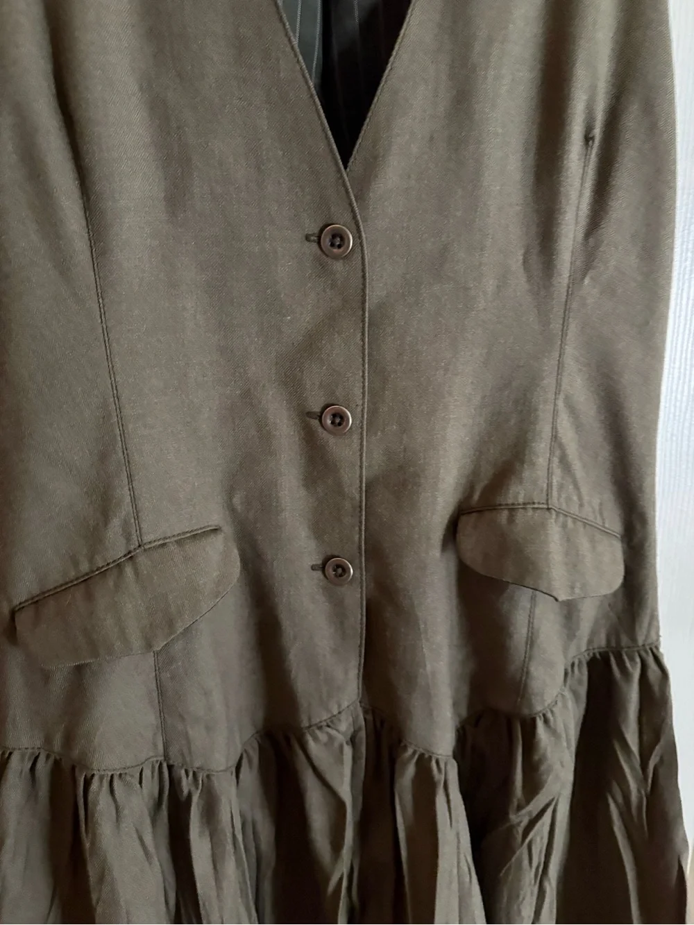 Free People Olive Sleeveless V-Neck Vest drop waist Button Dress size 6